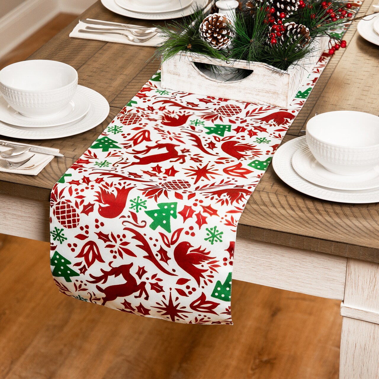 Northlight Reindeer and Doves Rectangular Christmas Table Runner - 72"